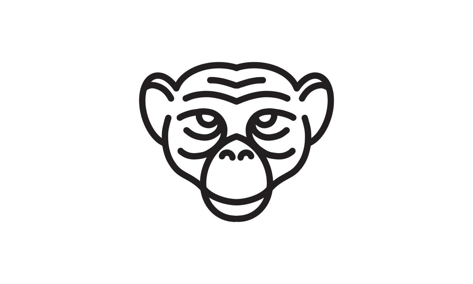 Icono de línea de vector de chimpancé, arte de línea de vector de cabeza de animal, ilustración de animal aislado para logo desain