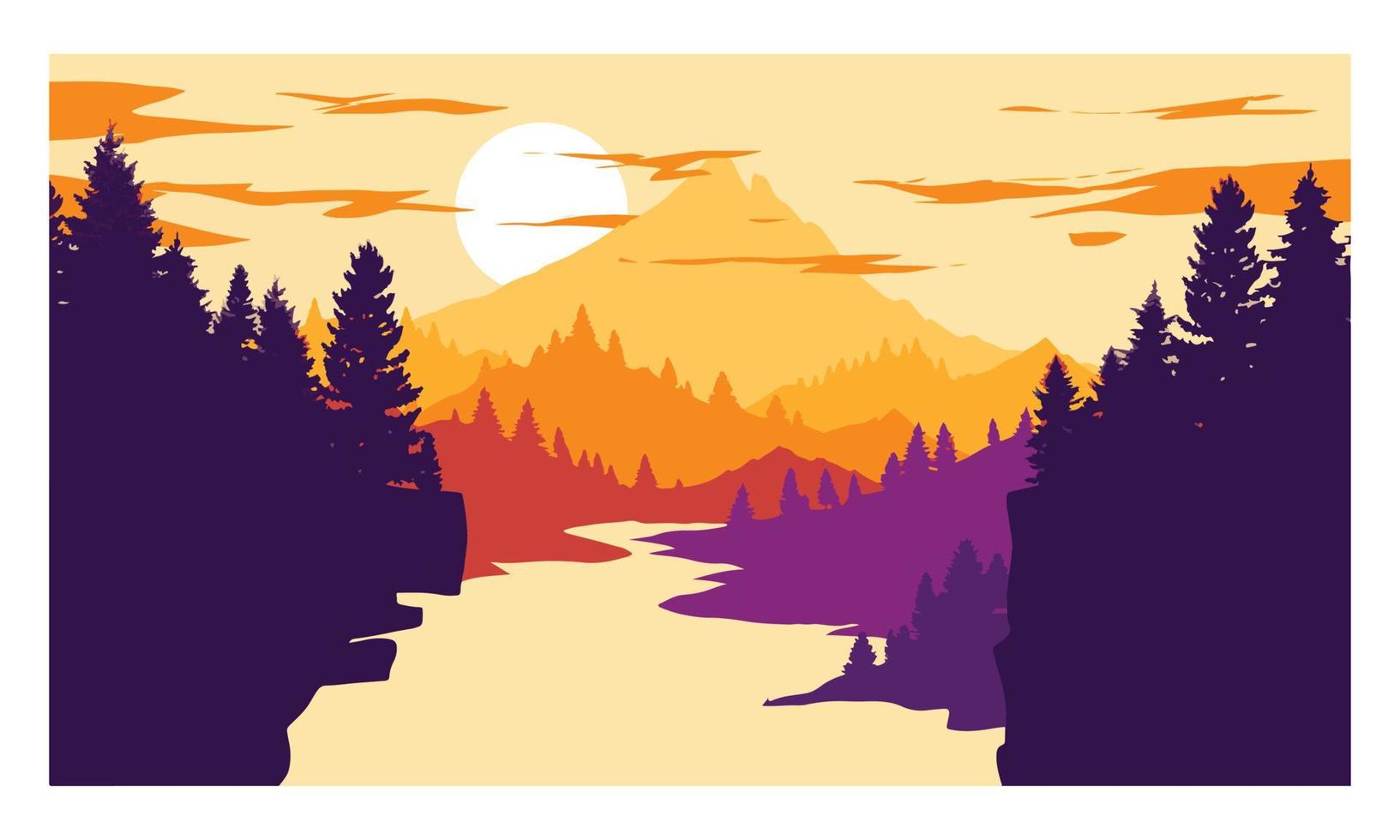 Ilustración del paisaje del matiz del crepúsculo. auténtica vista al bosque ilustrada en estilo minimalista para gráficos de elementos y decoración. vector