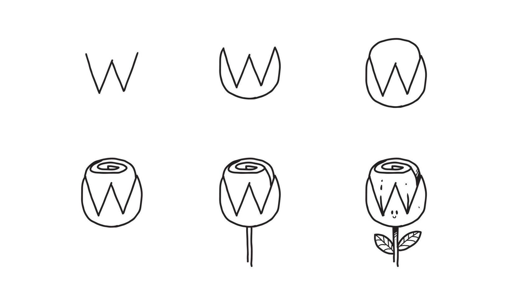 cómo dibujar una linda flor de w paso a paso. Actividad fácil y divertida para el cómo dibujar una linda flor de w paso a paso. Actividad fácil y divertida para el