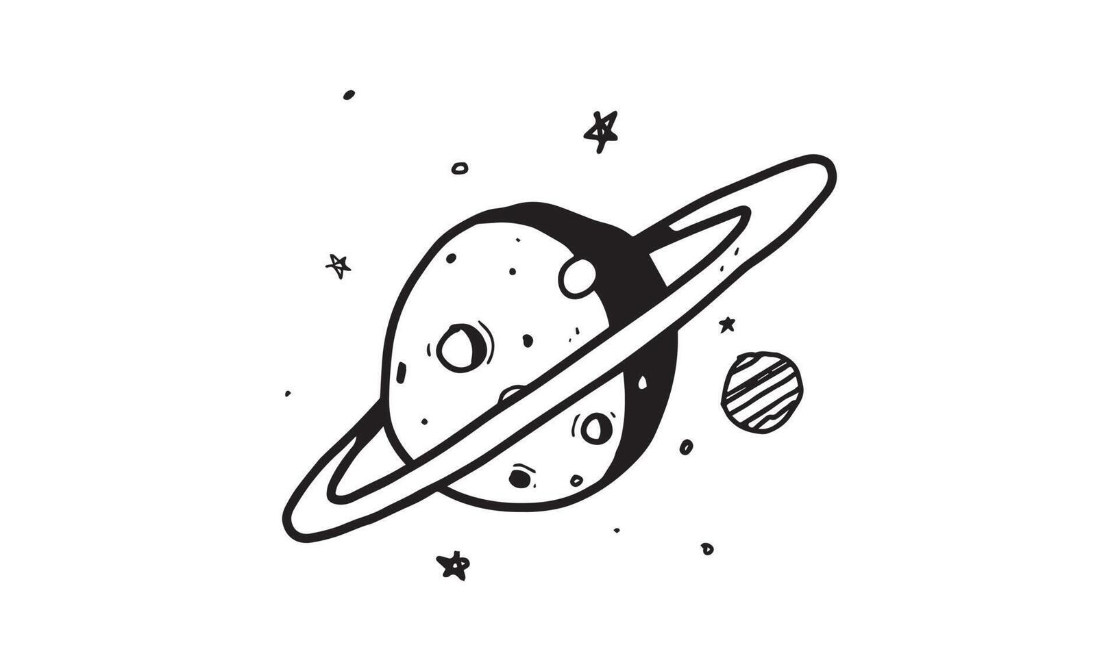 planeta saturno en la ilustración del espacio nocturno. Caricatura incolora para actividades de dibujo y coloración. actividad divertida para el desarrollo y la creatividad de los niños. objeto aislado sobre fondo blanco en diseño vectorial vector