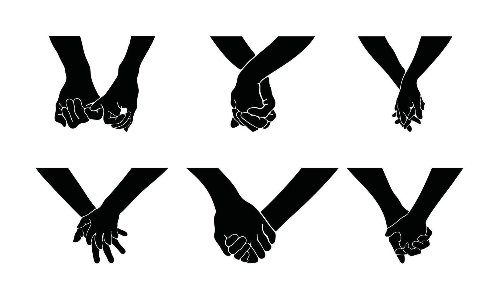 un par de manos de una pareja se abrazan, es decir, la unión y el afecto. una ilustración de la silueta de la relación de la mano en un dibujo simple. vector