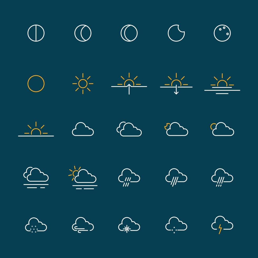 Ilustración de varios iconos del tiempo para las necesidades de presentación del pronóstico del tiempo. colección de iconos planos simples adecuados para el sitio web o la interfaz de la aplicación. vector