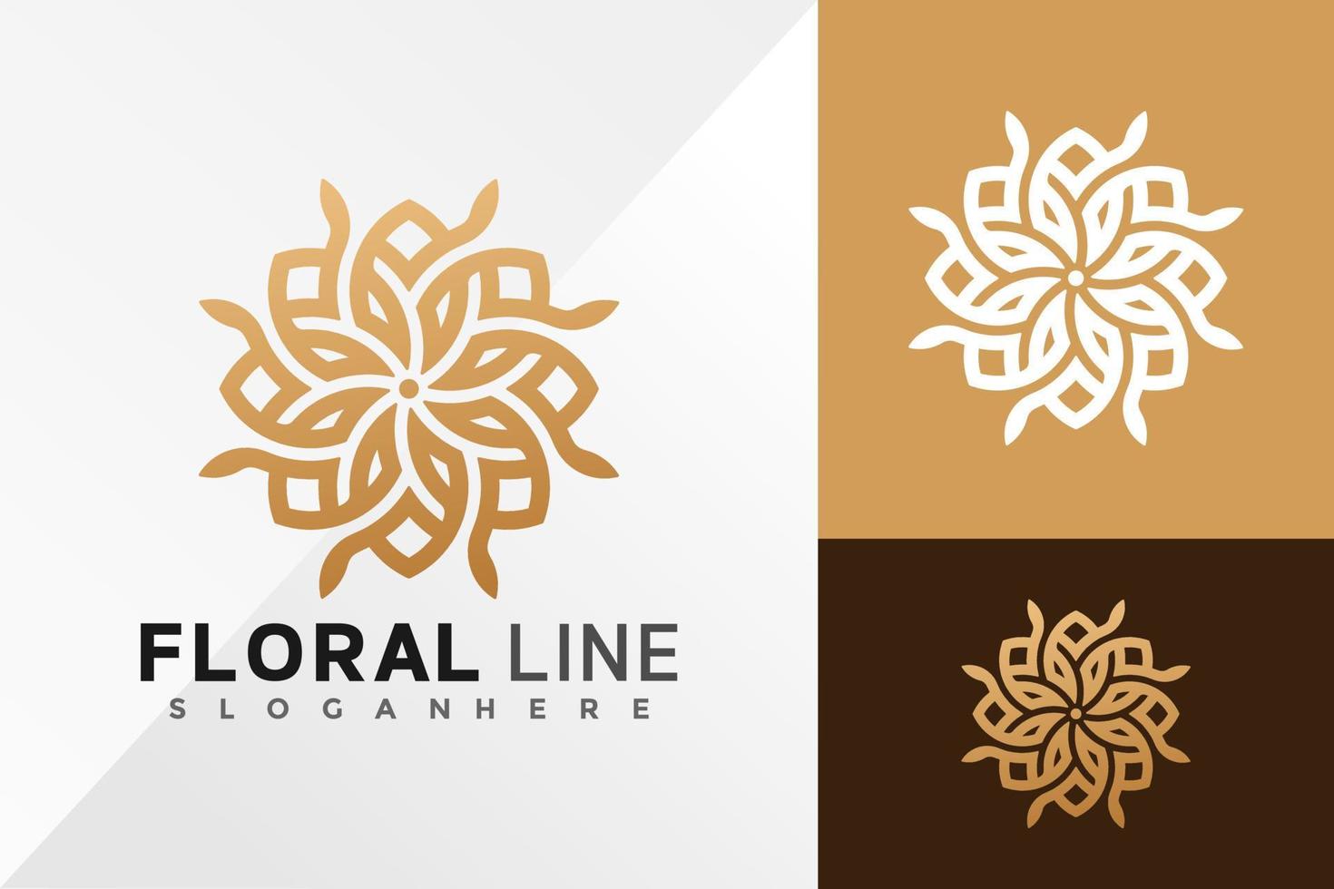 Golden Floral Line Logo Design Vector illustration template