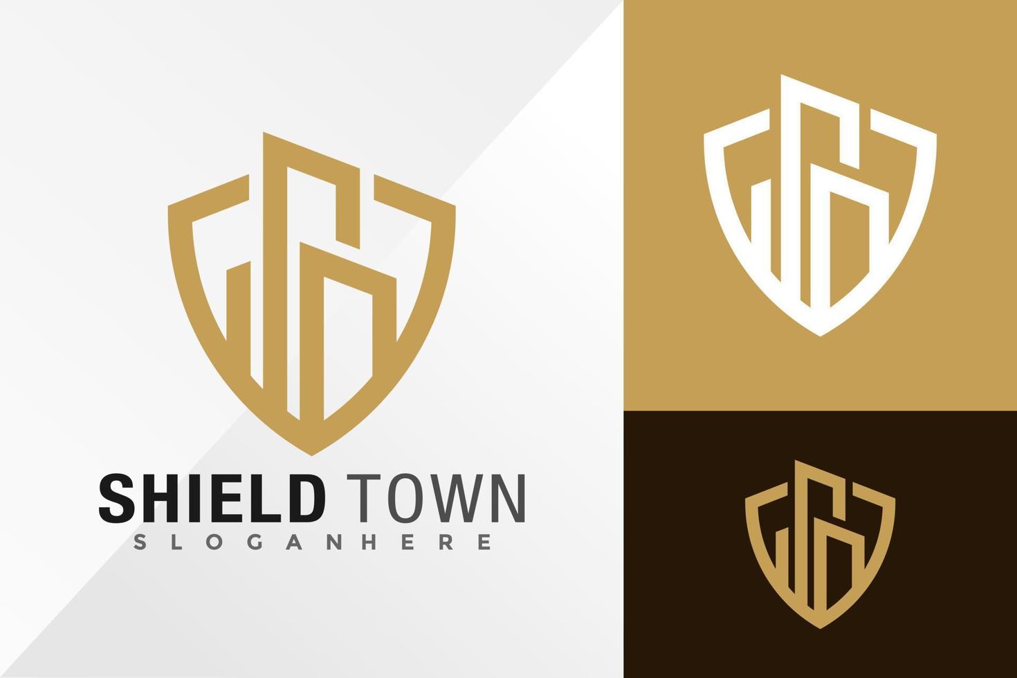 Gold Shield Town Logo Design Vector illustration template