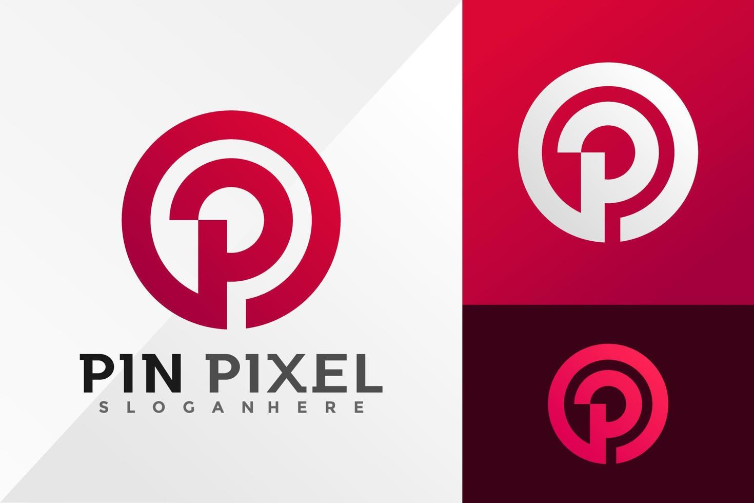 Plantilla de ilustración de vector de diseño de logotipo creativo de p pin pixel