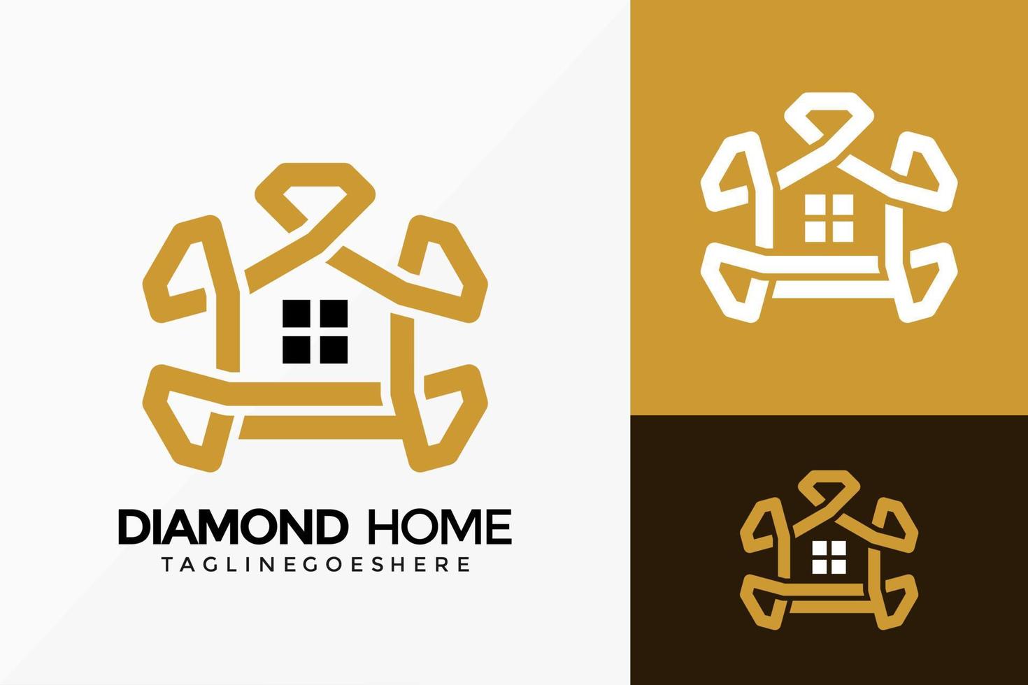 Premium Golden Diamond House Logo Vector Design. Abstract emblem, designs concept, logos, logotype element for template.