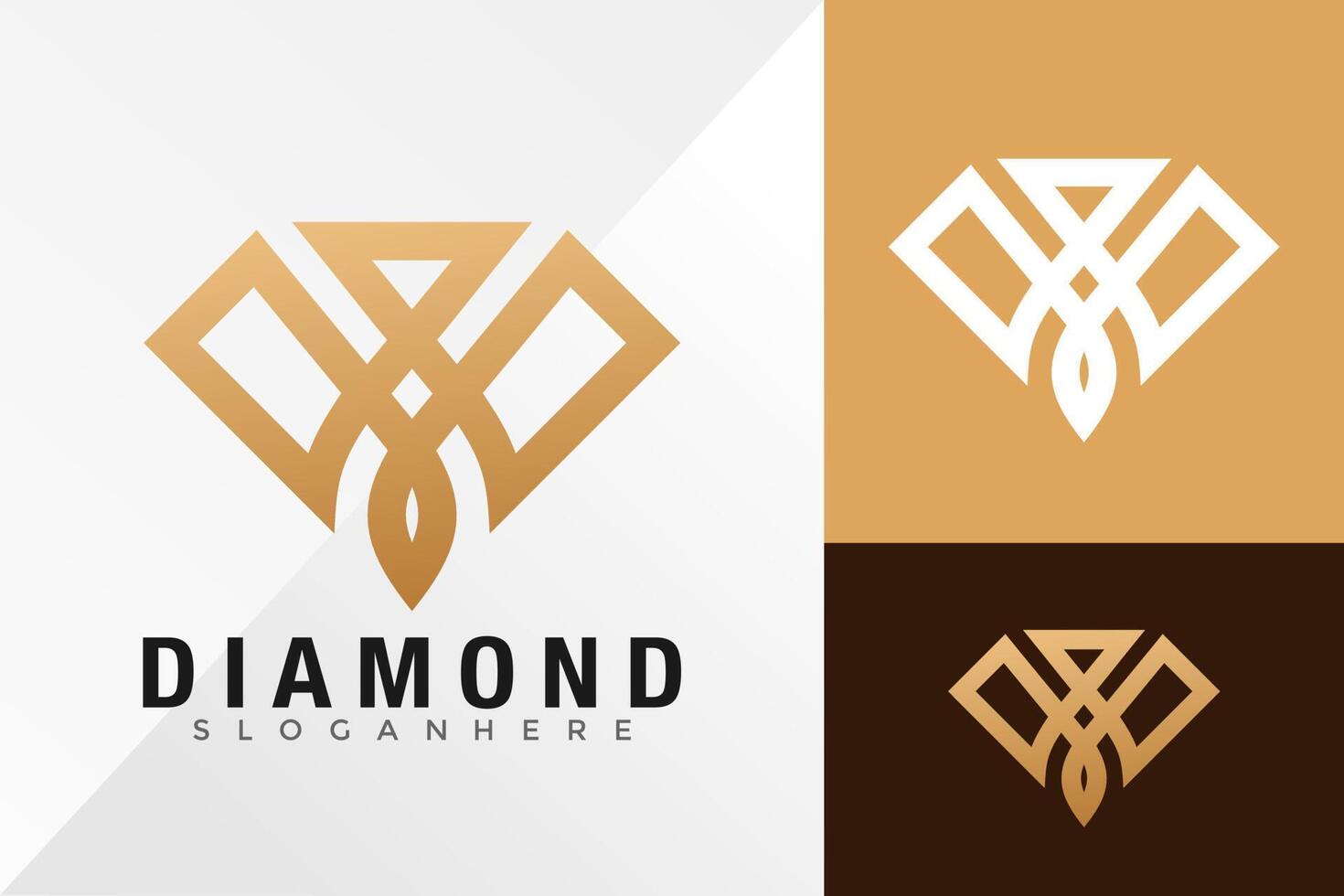 Golden Diamond Line Logo Design Vector illustration template