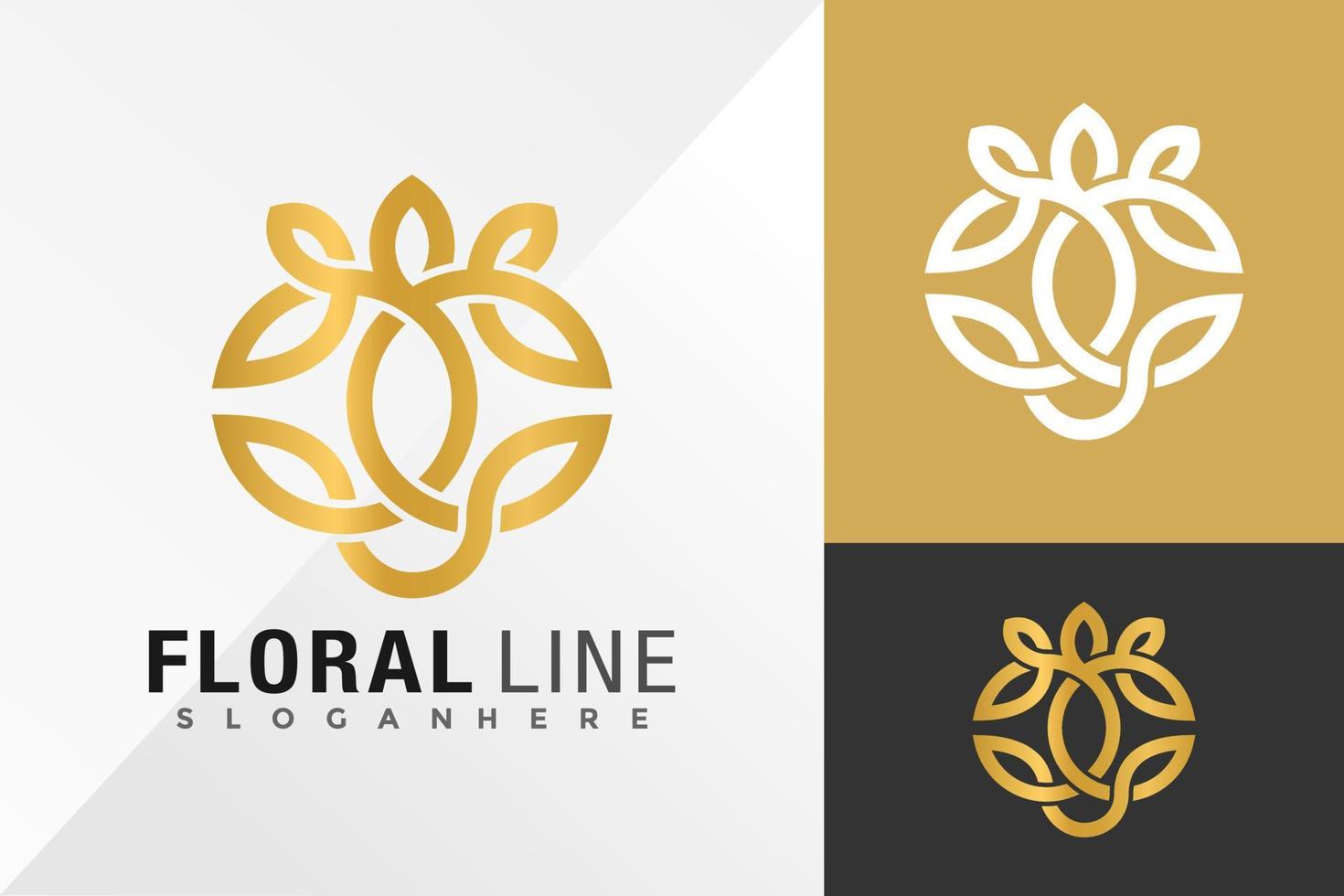Plantilla de ilustración de vector de diseño de logotipo de ornamento floral dorado
