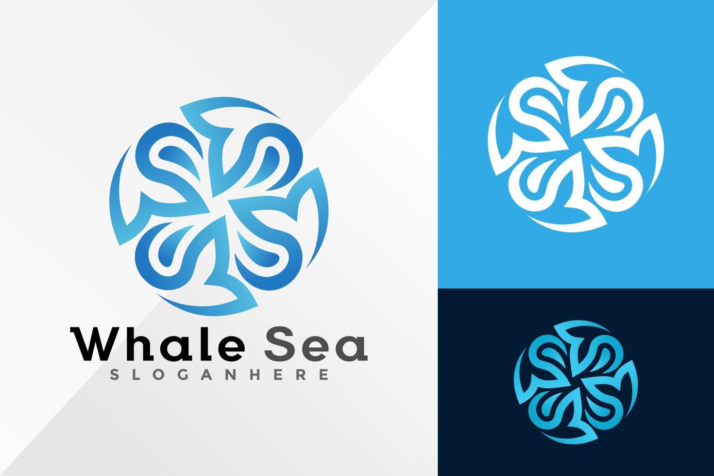 Sea Whale Swirl Logo Design Vector illustration template
