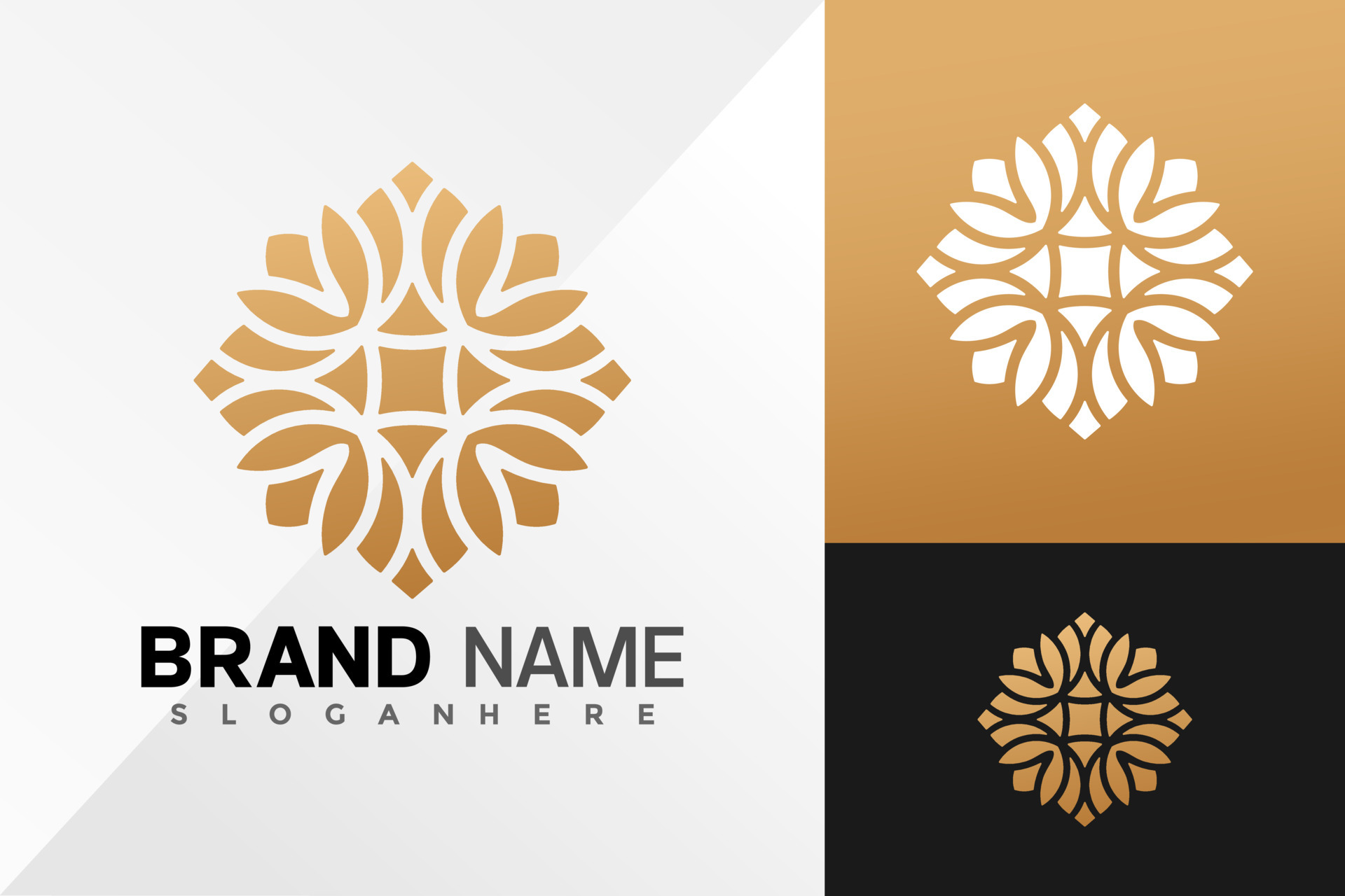 Golden Flower Geometric Logo Design Vector illustration template