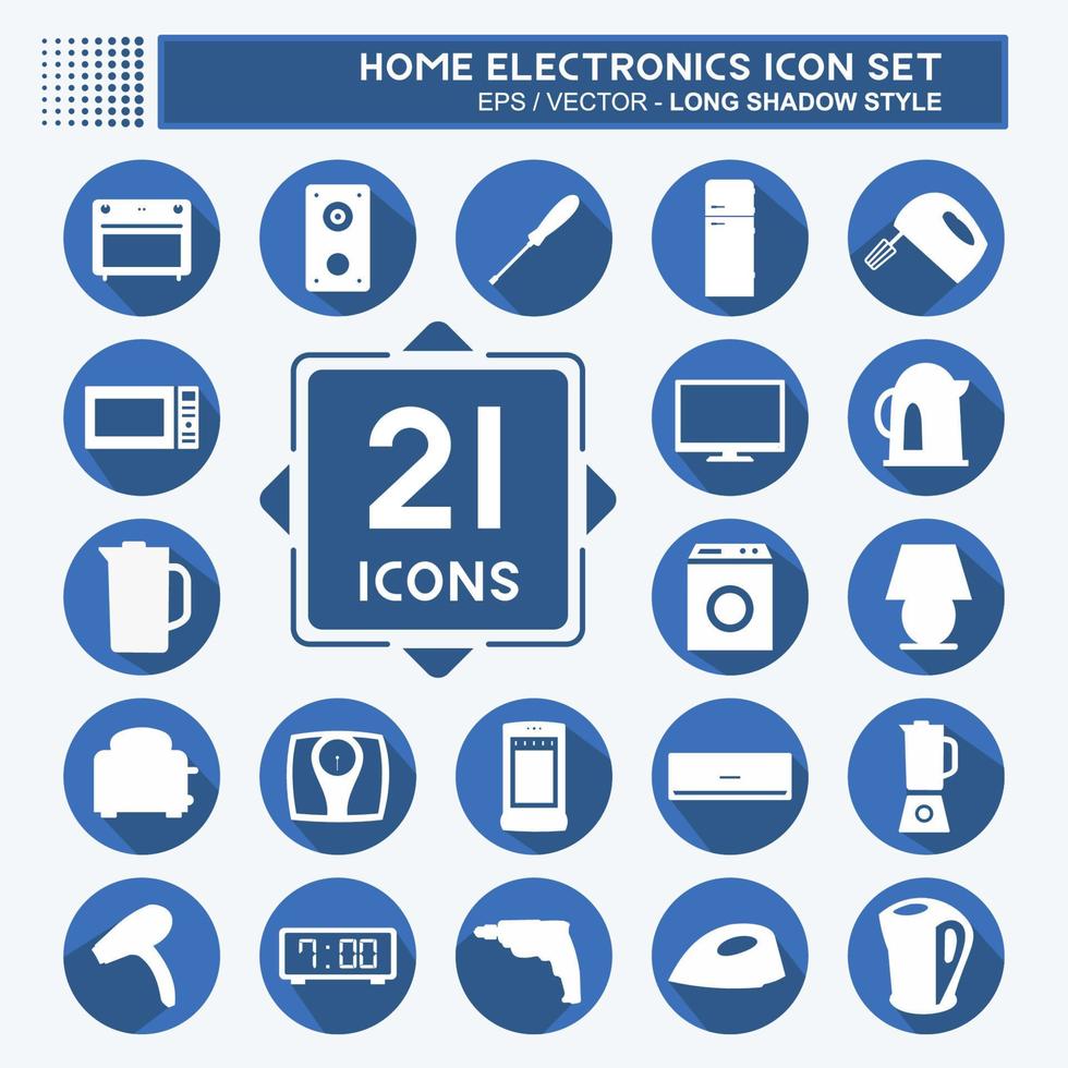 Icon Set Home Electronics - Long Shadow Style - Simple illustration,Editable stroke vector