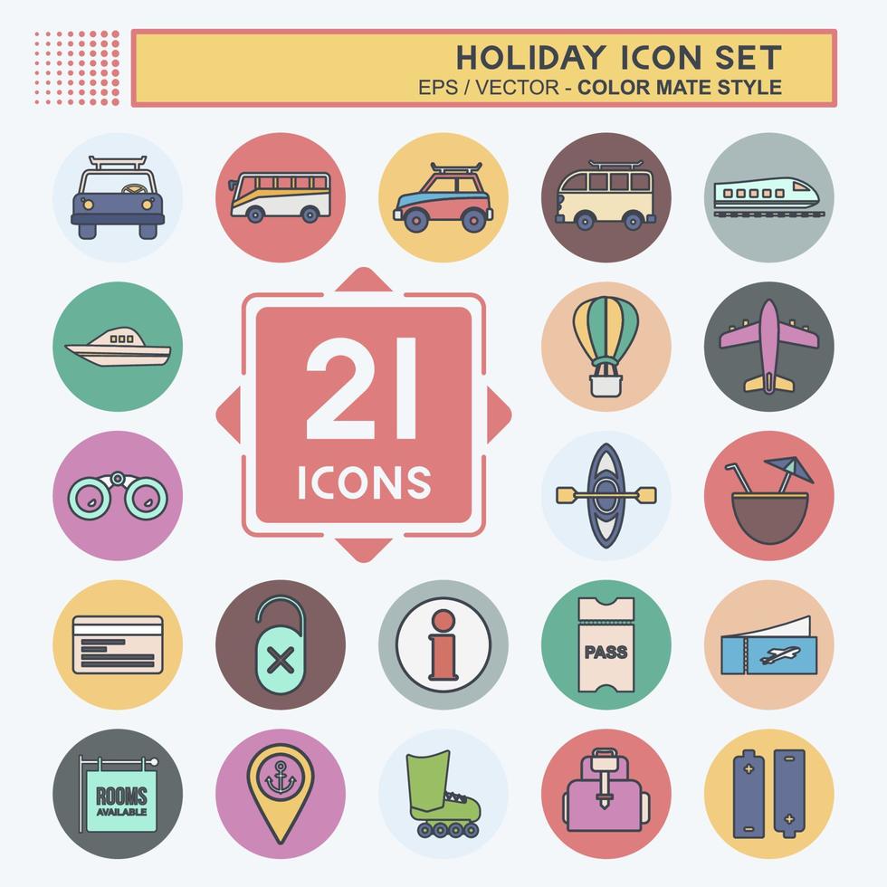 Icon Set Holiday - Color Mate Style - Simple illustration,Editable stroke vector