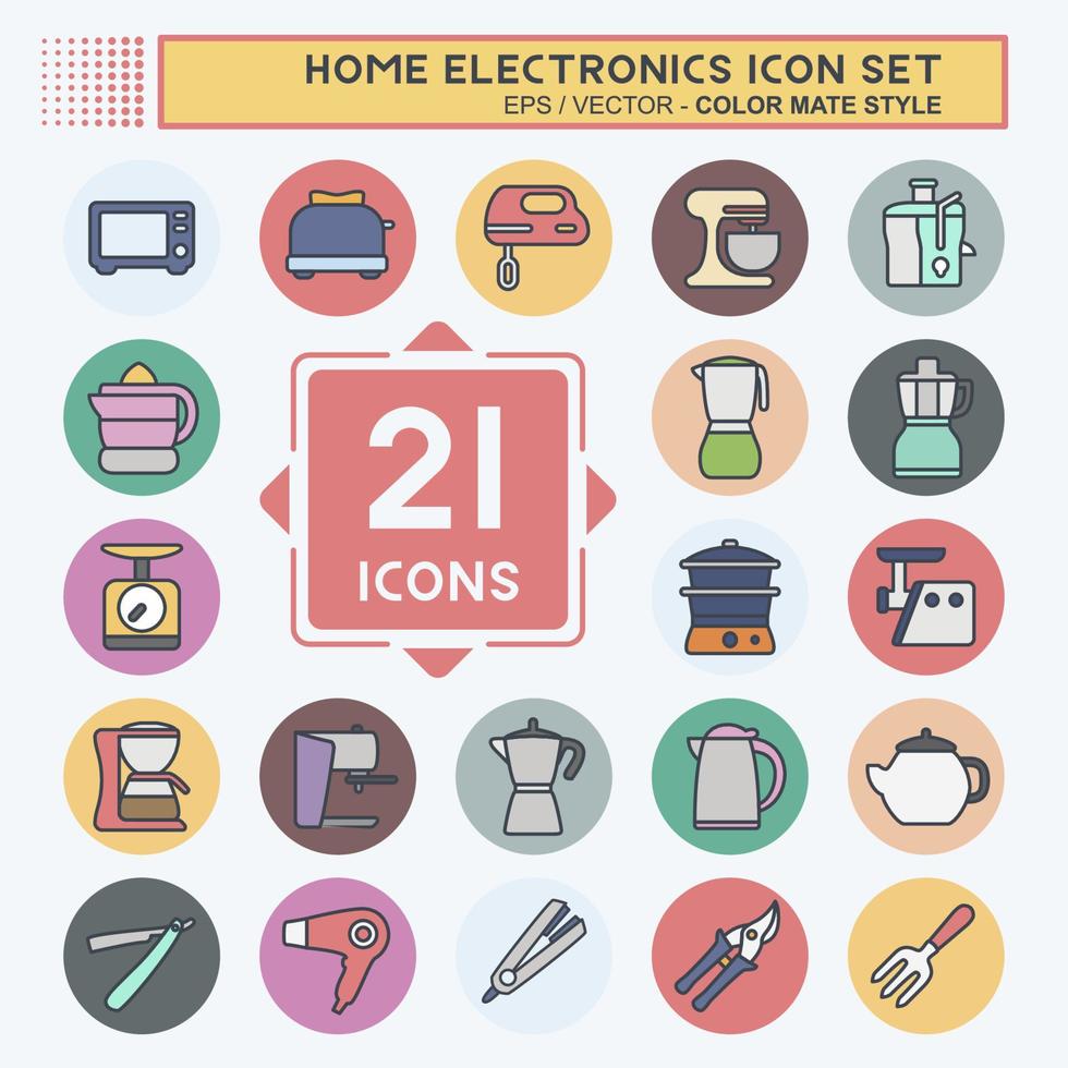 Icon Set Household - Color Mate Style - Simple illustration,Editable stroke vector