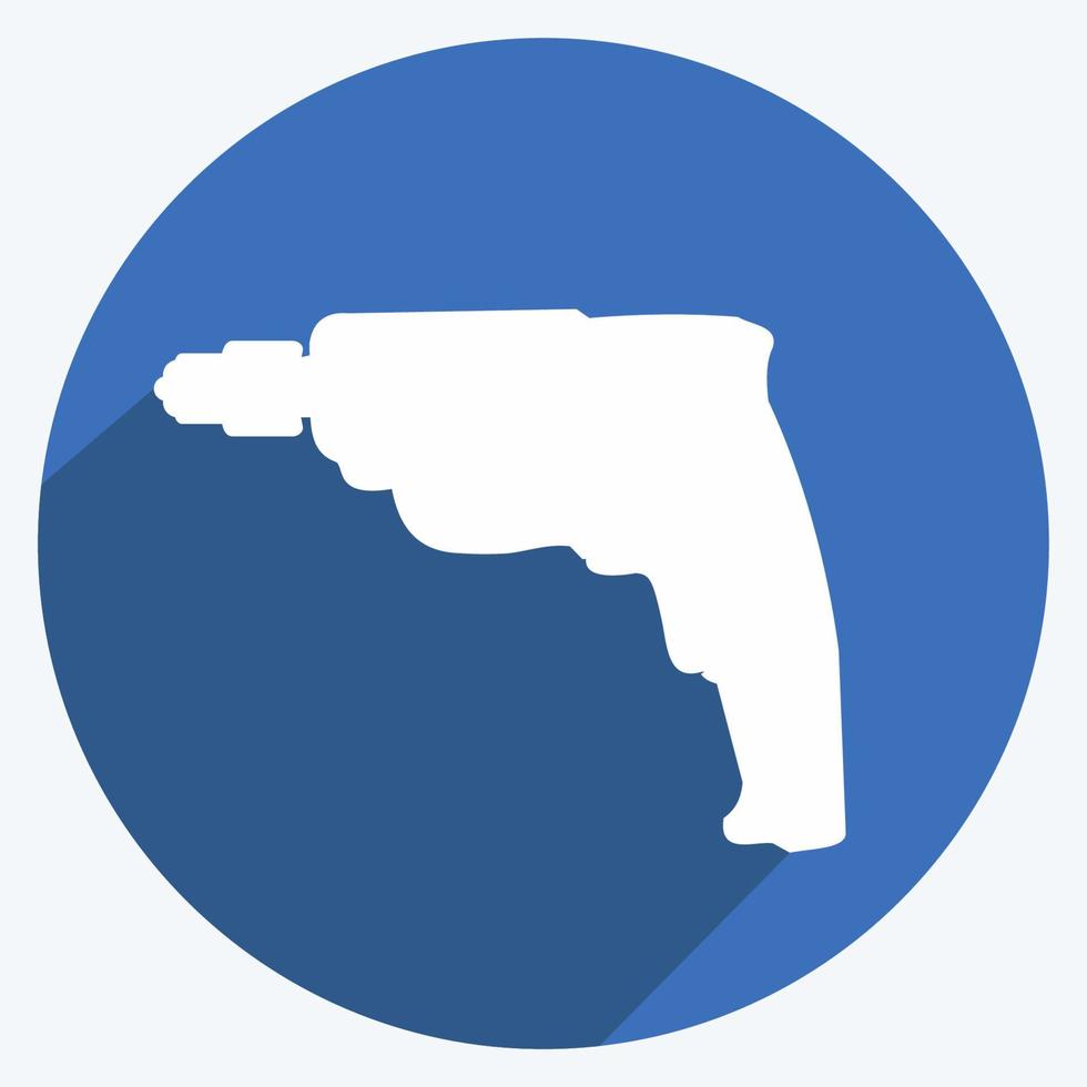 Icon Drill Machine - Long Shadow Style - Simple illustration,Editable stroke vector