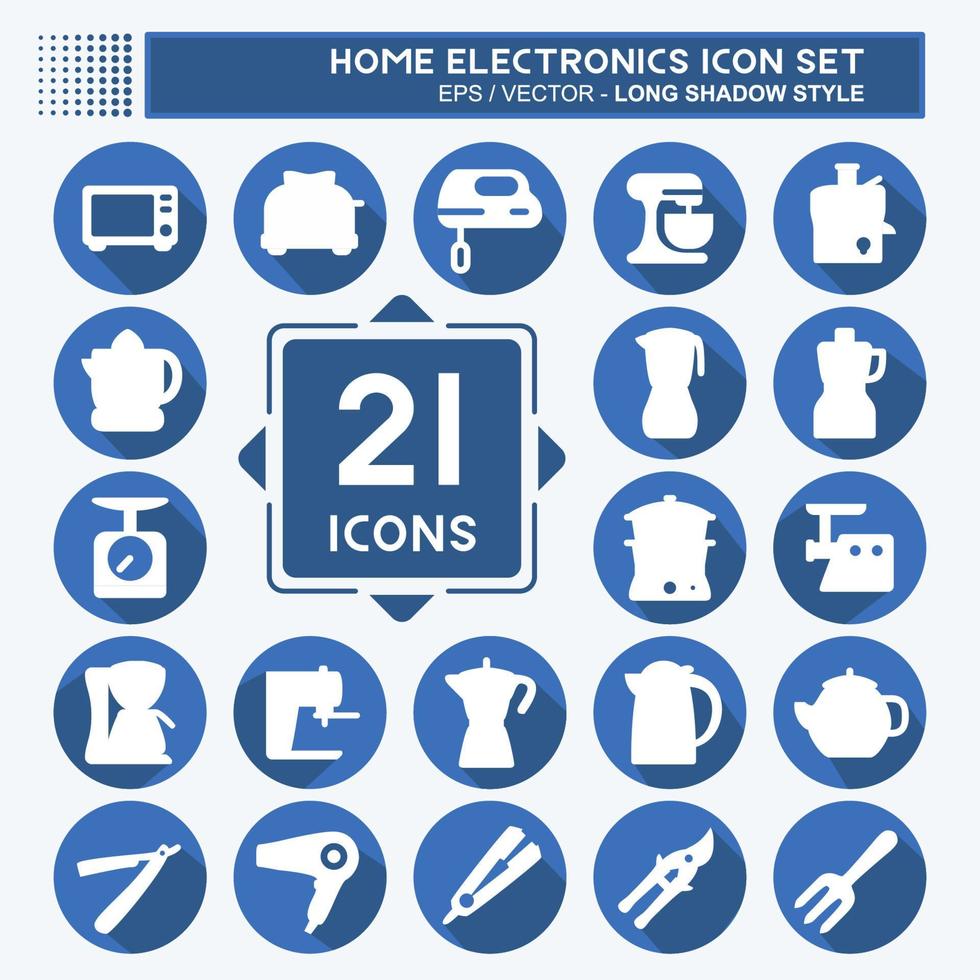 Icon Set Household - Long Shadow Style - Simple illustration,Editable stroke vector