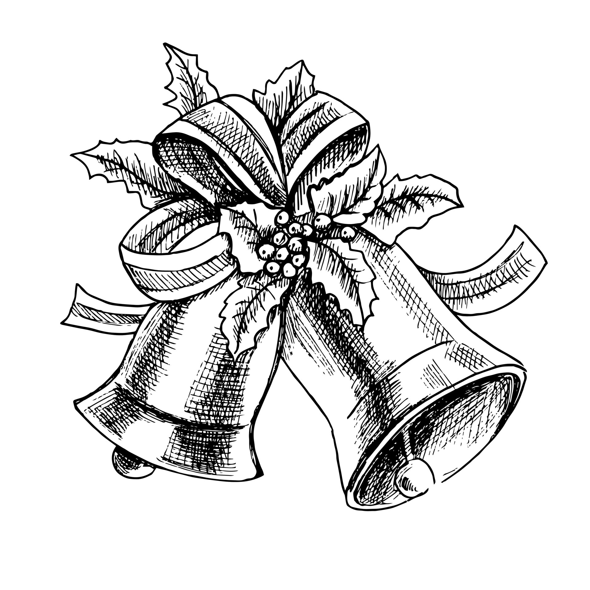 Christmas bell line art drawing traditional Vector Image