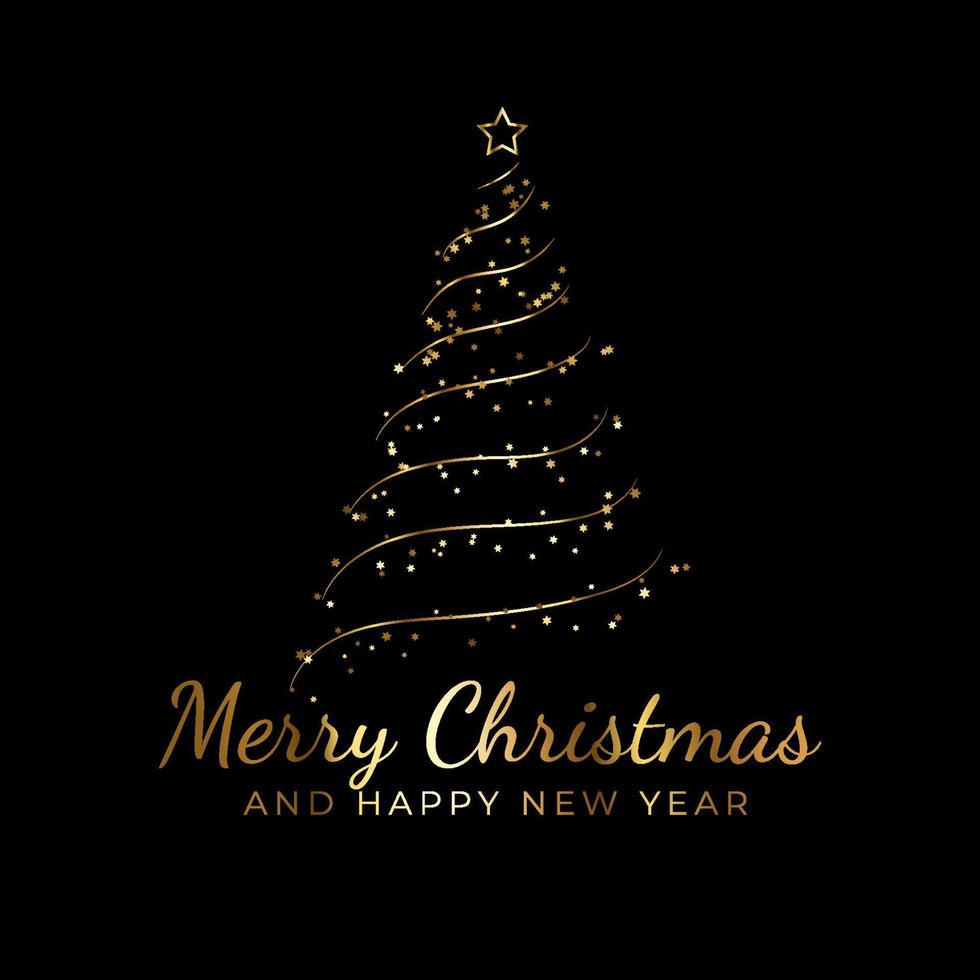 merry christmas with golden christmas tree vector