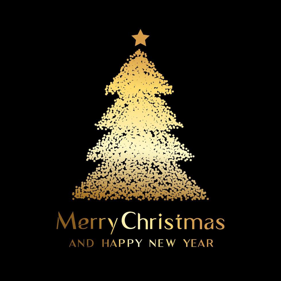 Golden Christmas tree and new year greetings vector