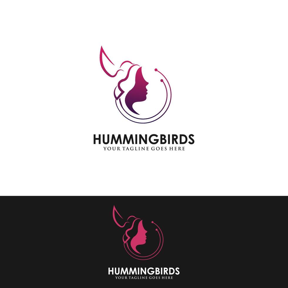 vector de diseño de logotipo de colibrí con estilos de línea y color completos