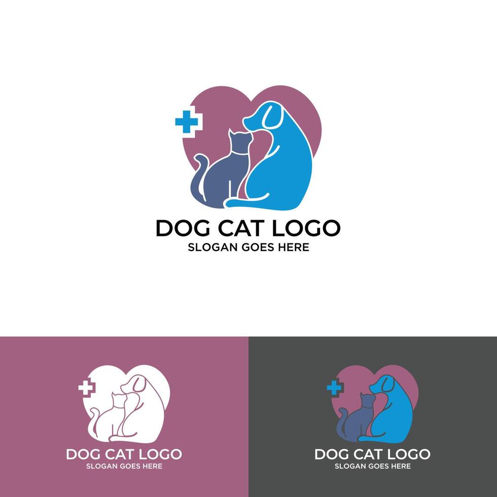 gato grabado en un perro blanco. concepto de logotipo animal vector