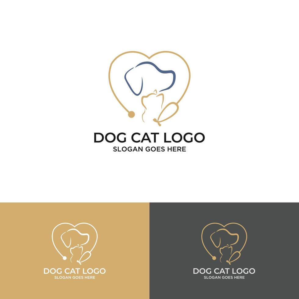 gato grabado en un perro blanco. concepto de logotipo animal vector