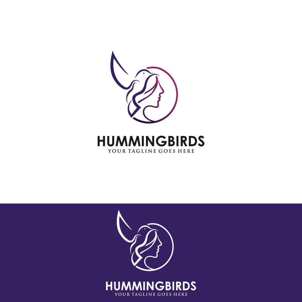 vector de diseño de logotipo de colibrí con estilos de línea y color completos