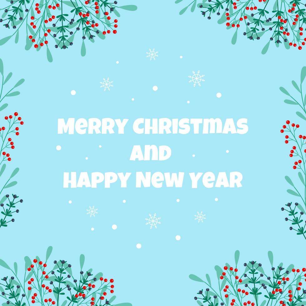 Merry Christmas and New Year greeting card. Vector illustration in flat style