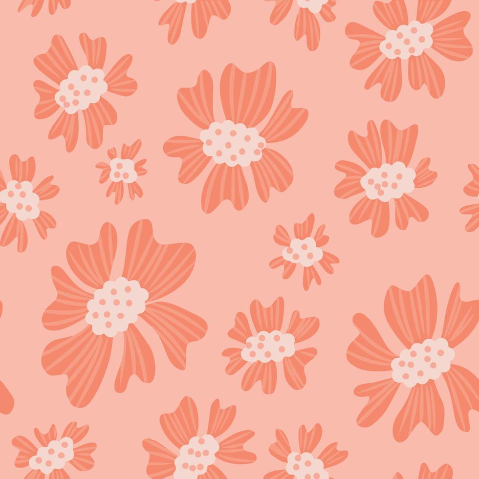 coral orange floral seamless pattern in hand drawn naive style, flowers background vector