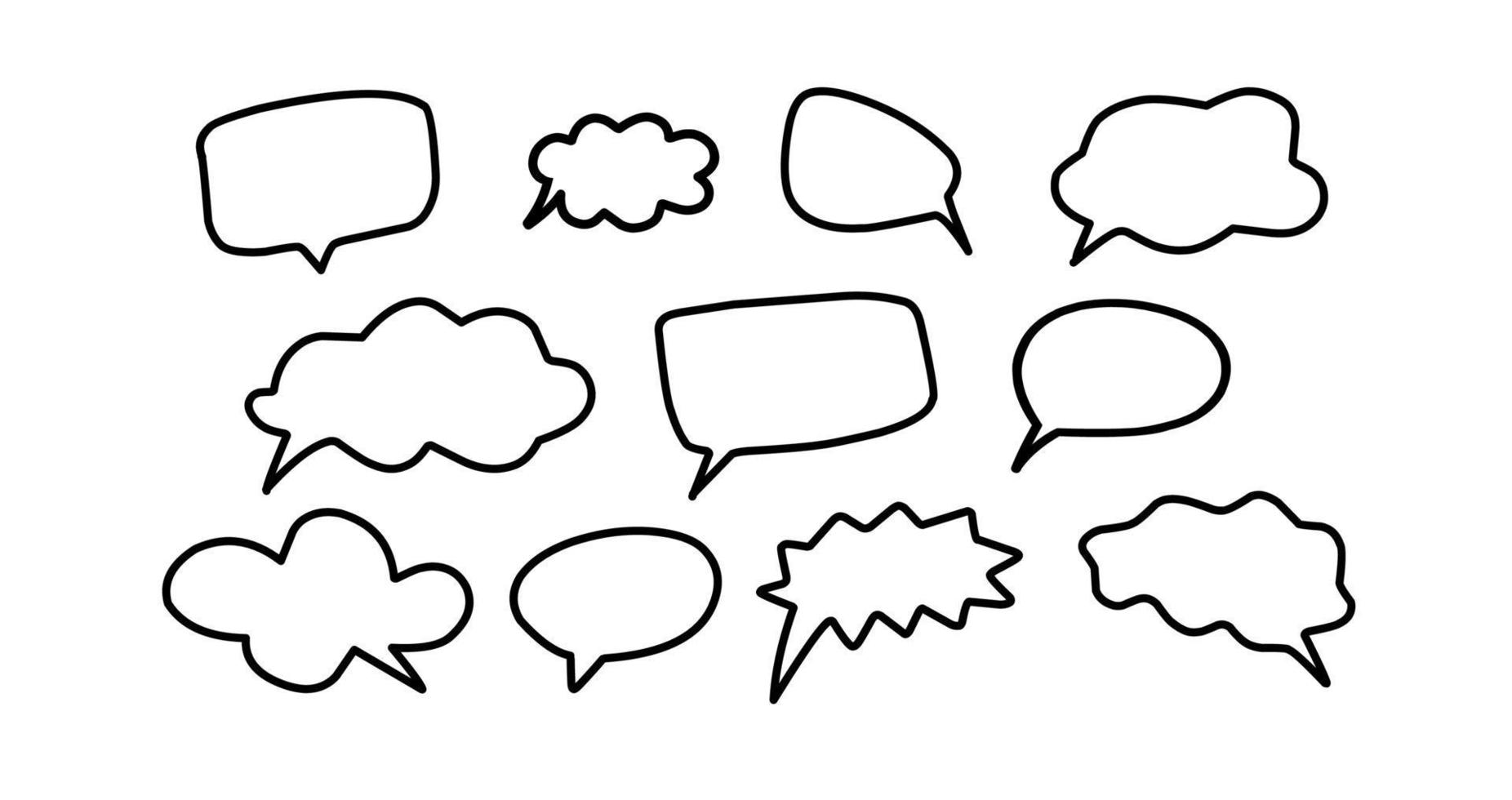 hand drawn speech bubble collection, chat balloon outline vector