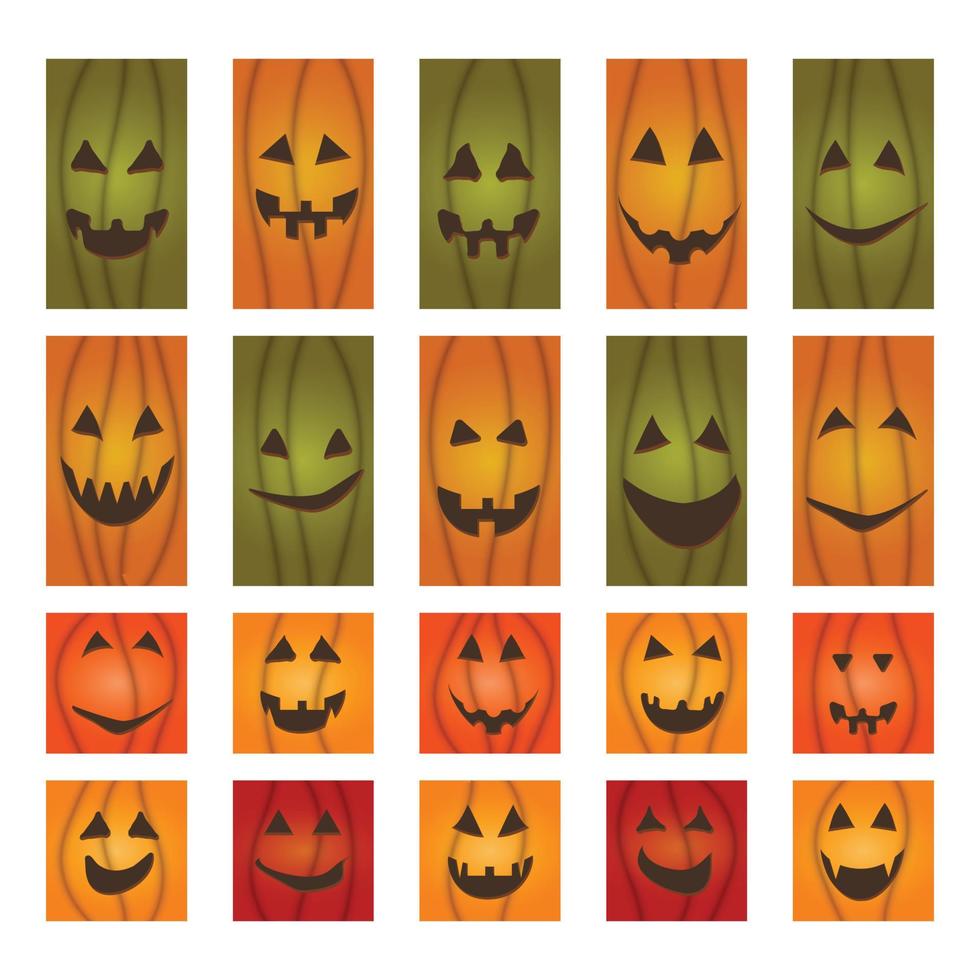 halloween pumpkin face jack-o-lantern greeting cards vector