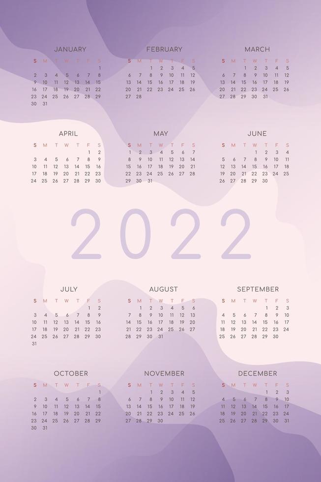 Calendario 2022 con degradados ondulados abstractos formas abstractas de moda vector