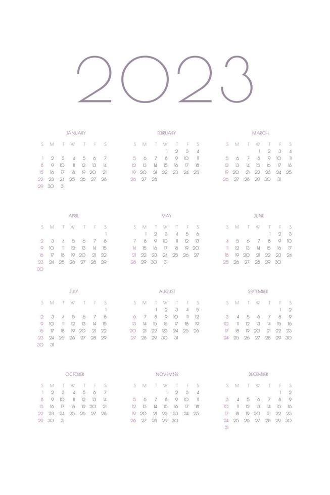 2023 calendar personal planner diary template in classic strict style. Monthly calendar individual schedule minimalism restrained design for business notebook. Week starts on sunday vector