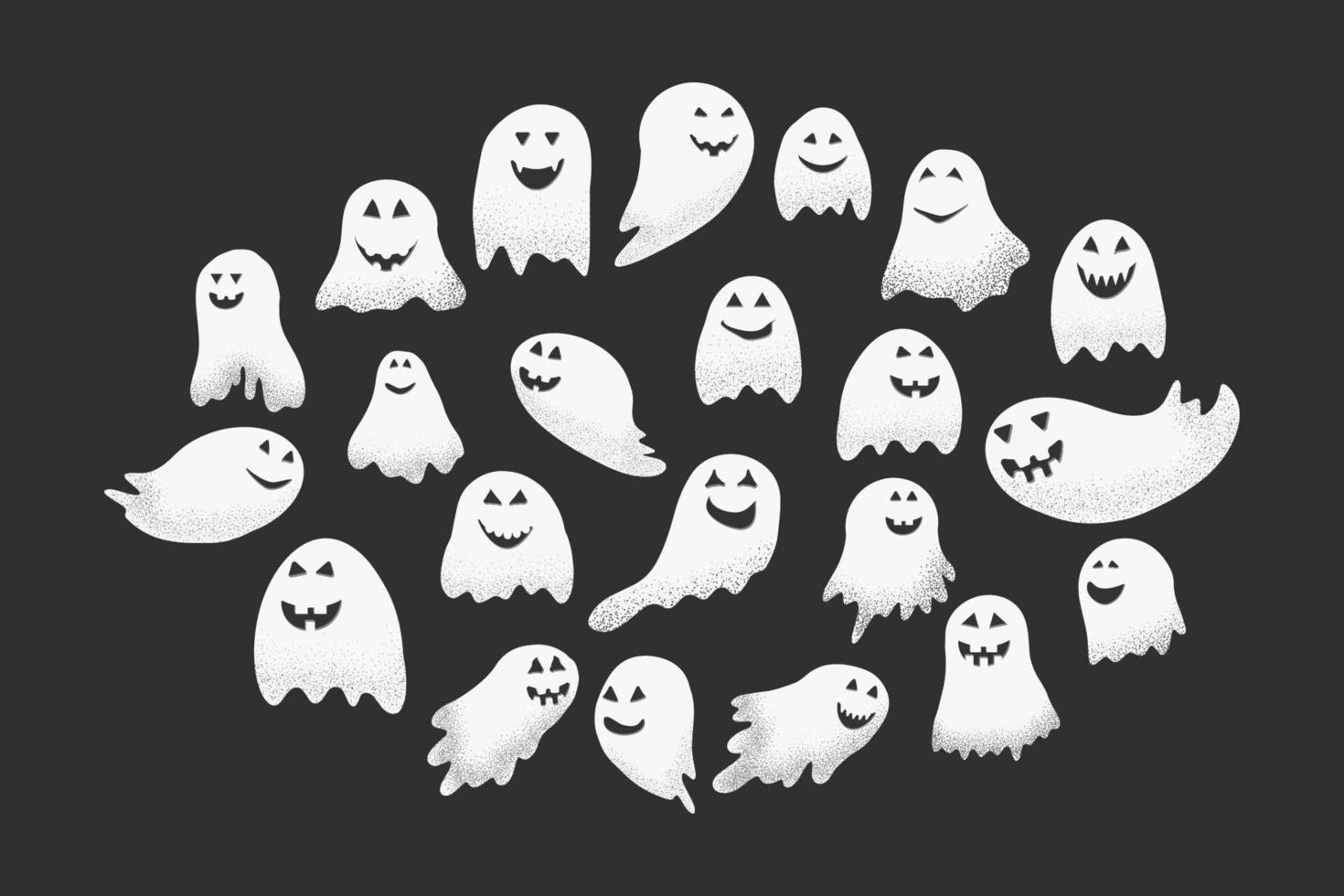 fantasma de halloween de dibujos animados con cara sonriente aterradora y divertida y textura de ruido vector