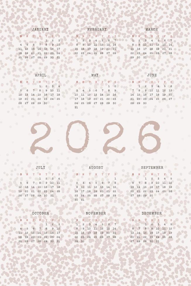 Calendario 2022 con texto mecanografiado y texturas de ruido. vector