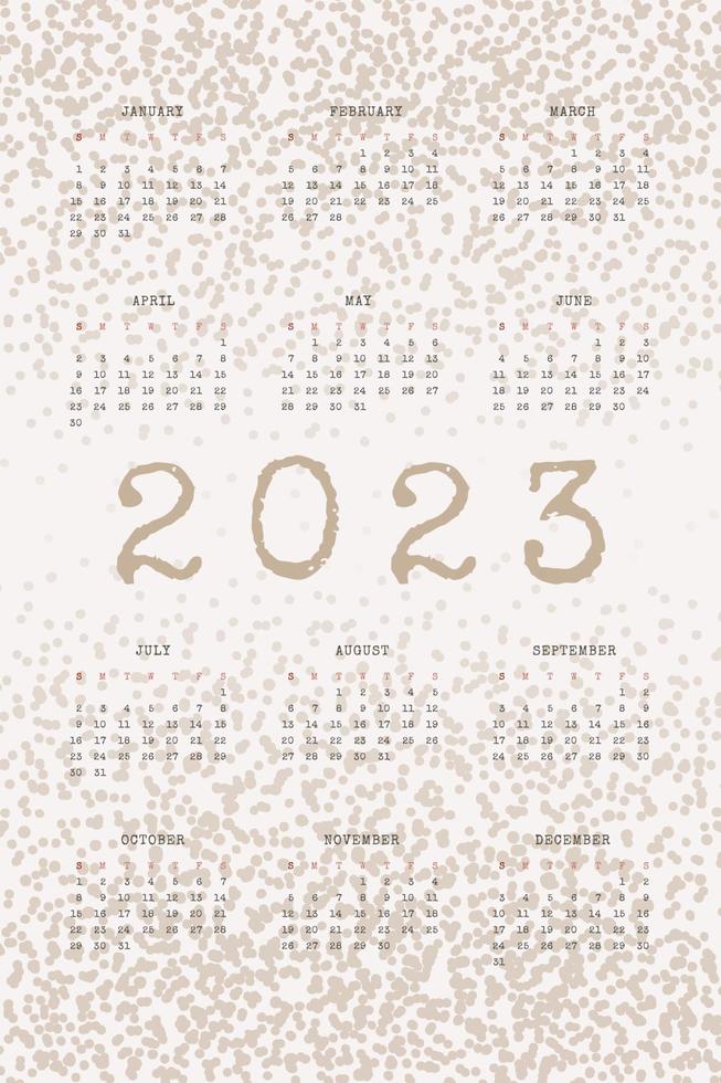 Calendario 2023 con fuente de tipo retro y fondo de textura grunge vector