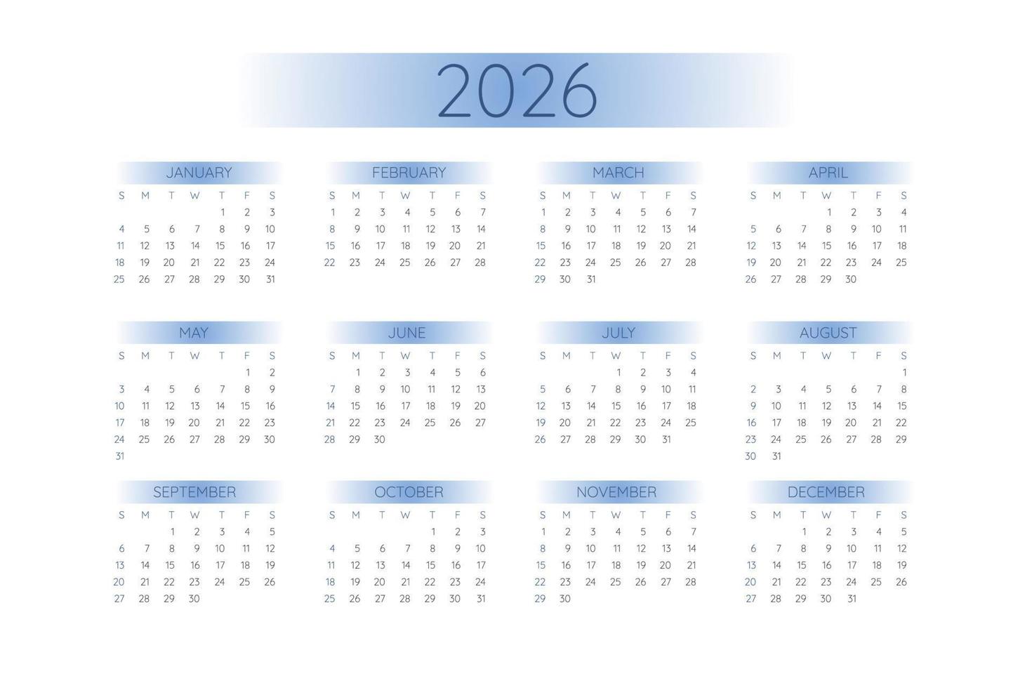 Plantilla de calendario de bolsillo 2026 en estricto estilo minimalista con elementos de 