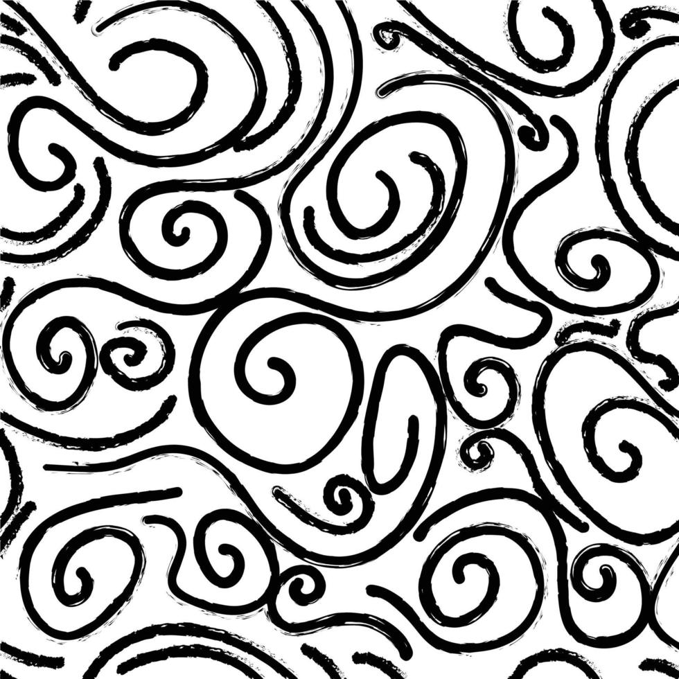 blanco y negro dibujado a mano suave trazo de pincel circular de patrones sin fisuras. ilustración vectorial para el fondo, ropa de cama, tela, papel de embalaje, scrapbooking. vector