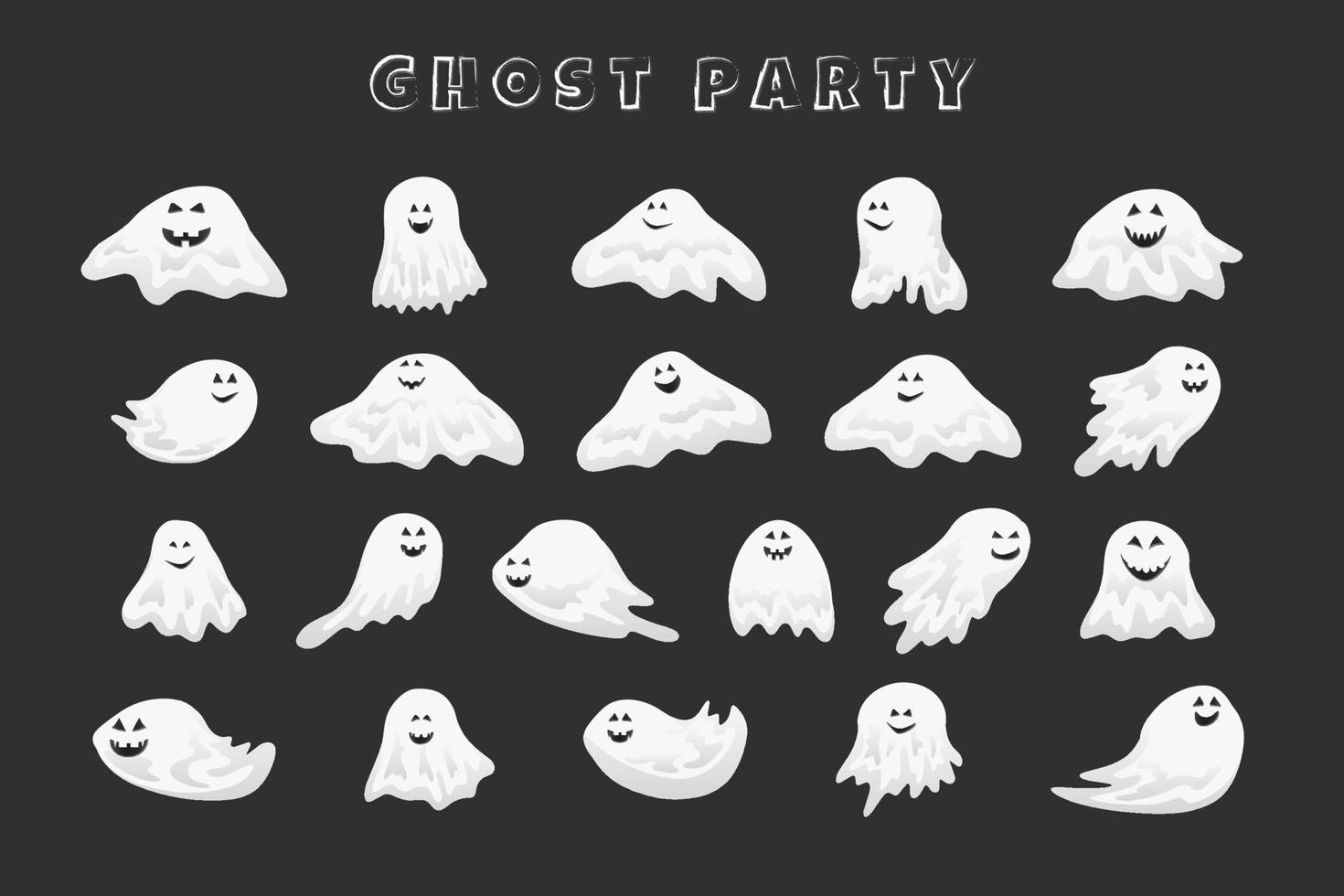 smiling halloween ghosts with scary face, cartoon vector illustration for stickers and party decor