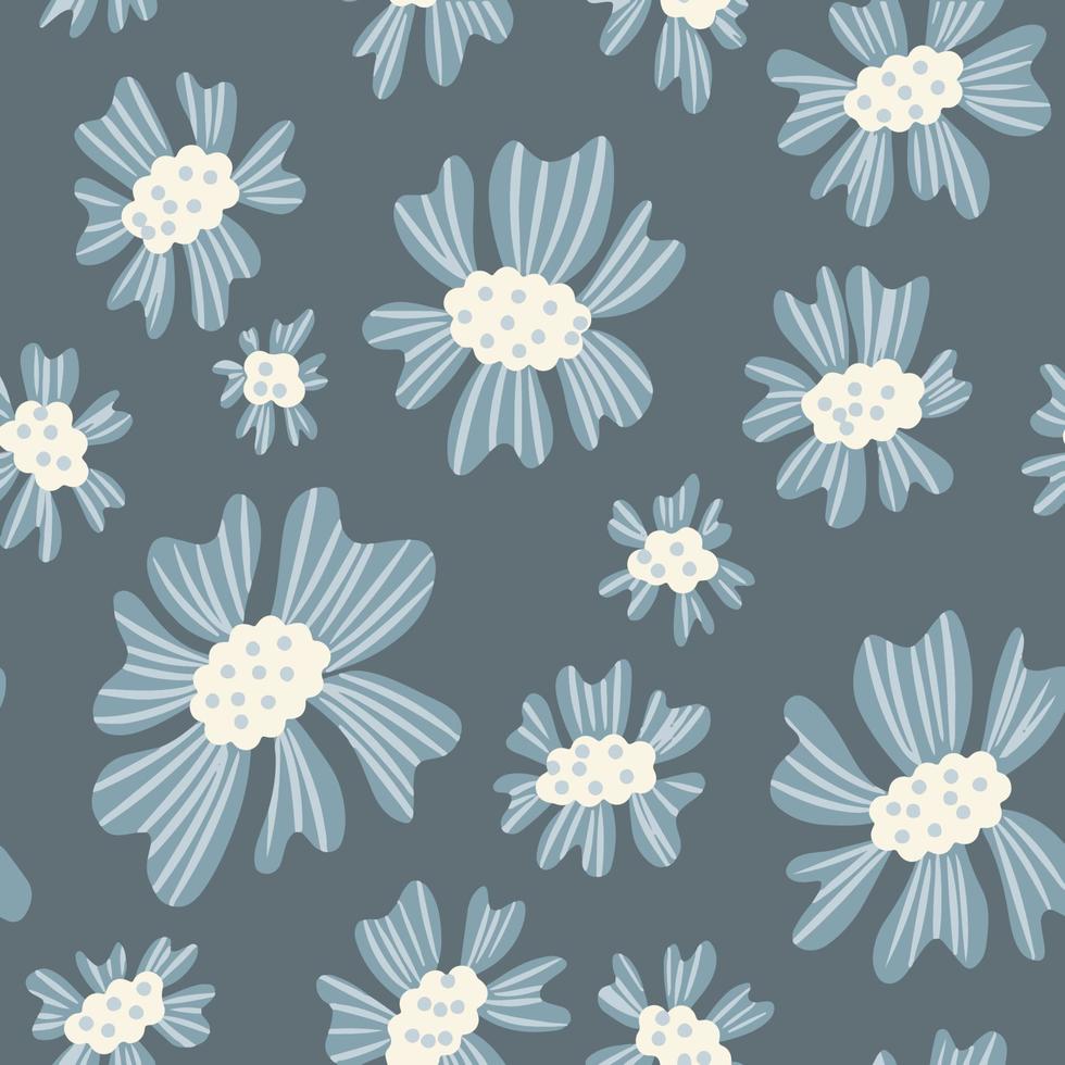 dusty blue floral seamless pattern in hand drawn naive style, flowers background vector