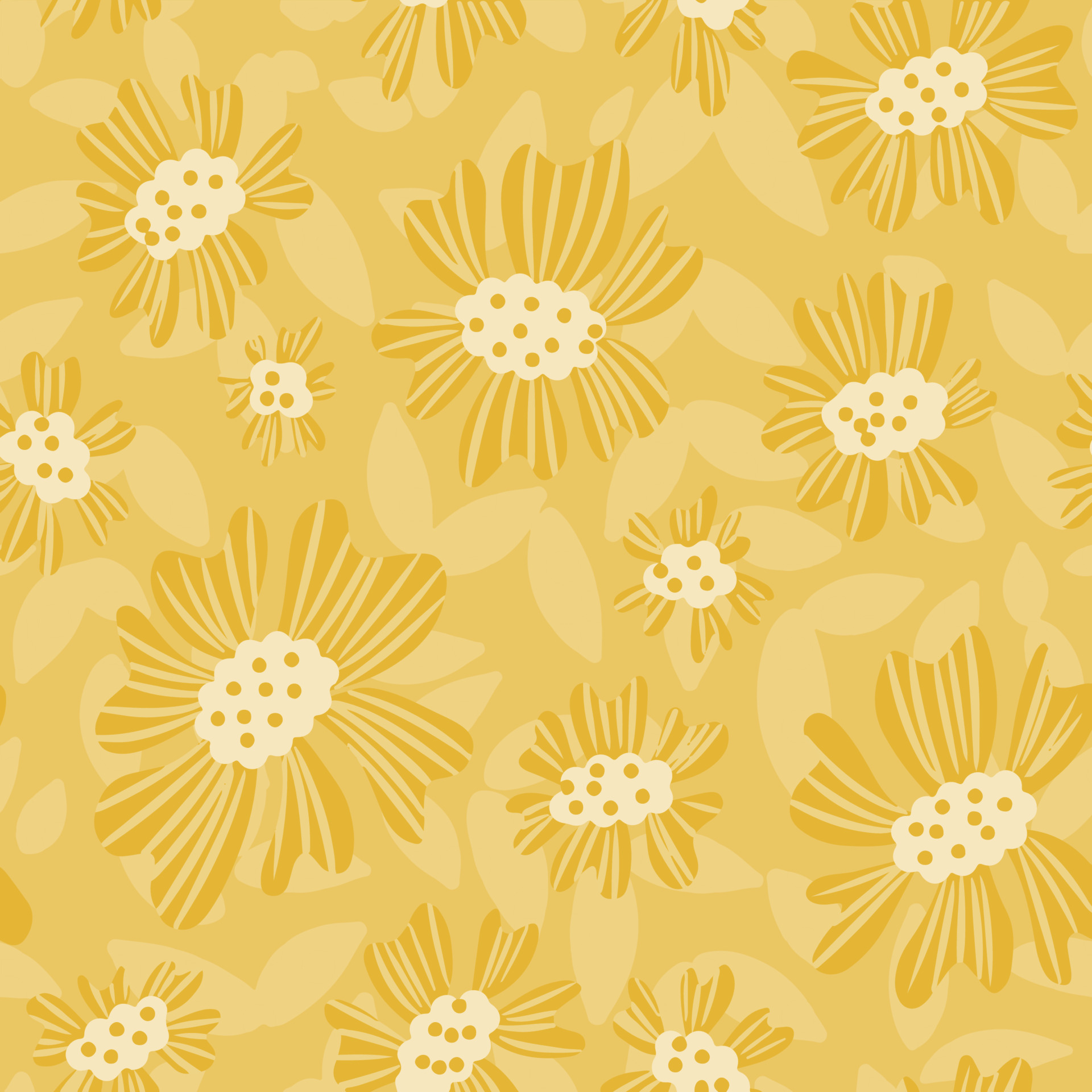 mustard yellow floral seamless pattern in hand drawn naive style ...
