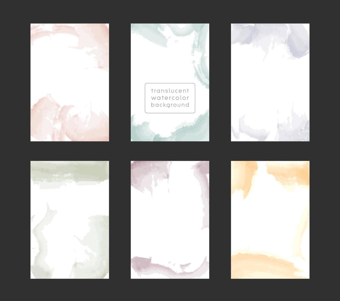 Watercolor frame template collection with copy space, abstract translucent water color brush strokes. Vertical format for  invitation bannr buisiness card and social media vector