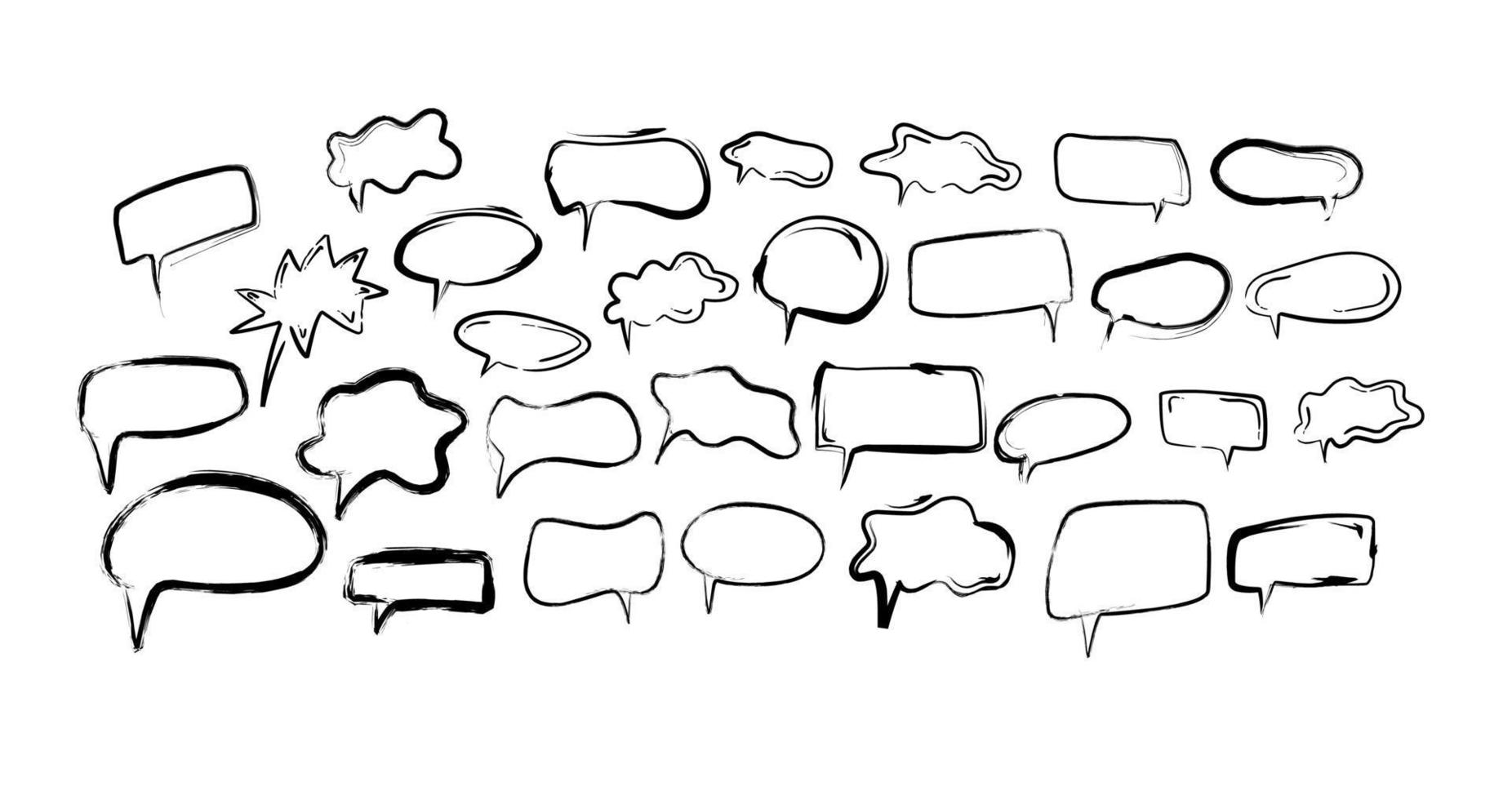Garabatos de burbujas de discurso, globos de chat, formas de variedad. vector