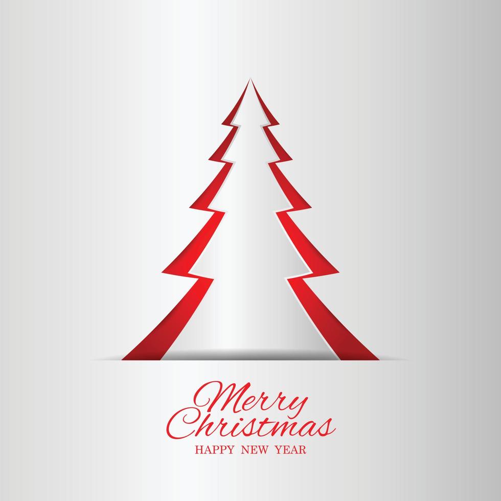 Merry Christmas paper tree design greeting card. vector