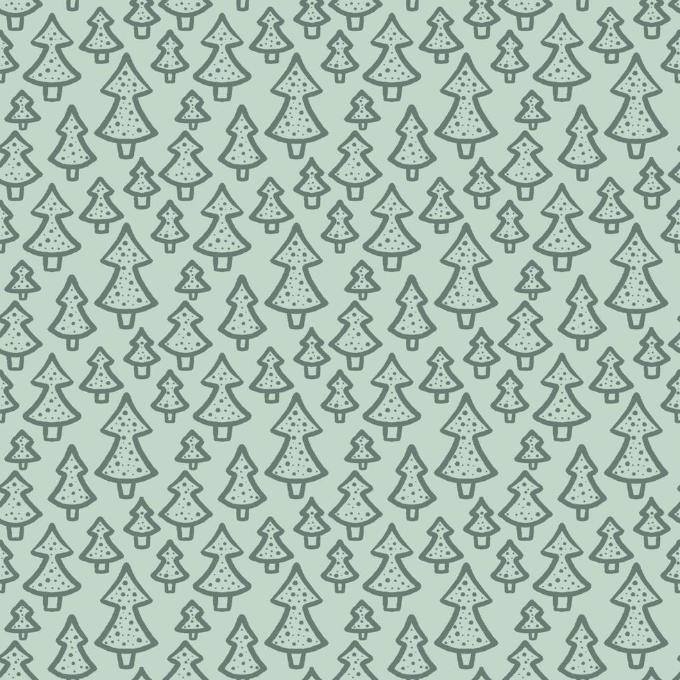 hand drawn christmas trees on teal green background festive seamless pattern vector