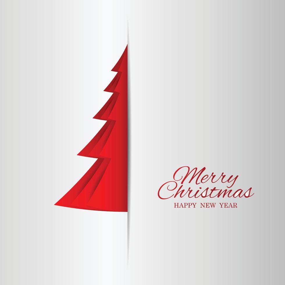 Merry Christmas paper tree design greeting card. vector