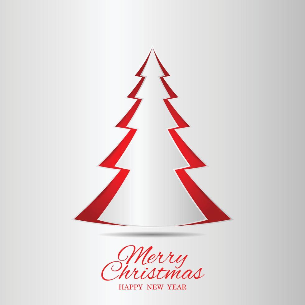 Merry Christmas paper tree design greeting card. vector