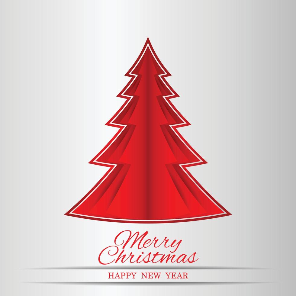 Merry Christmas paper tree design greeting card. vector