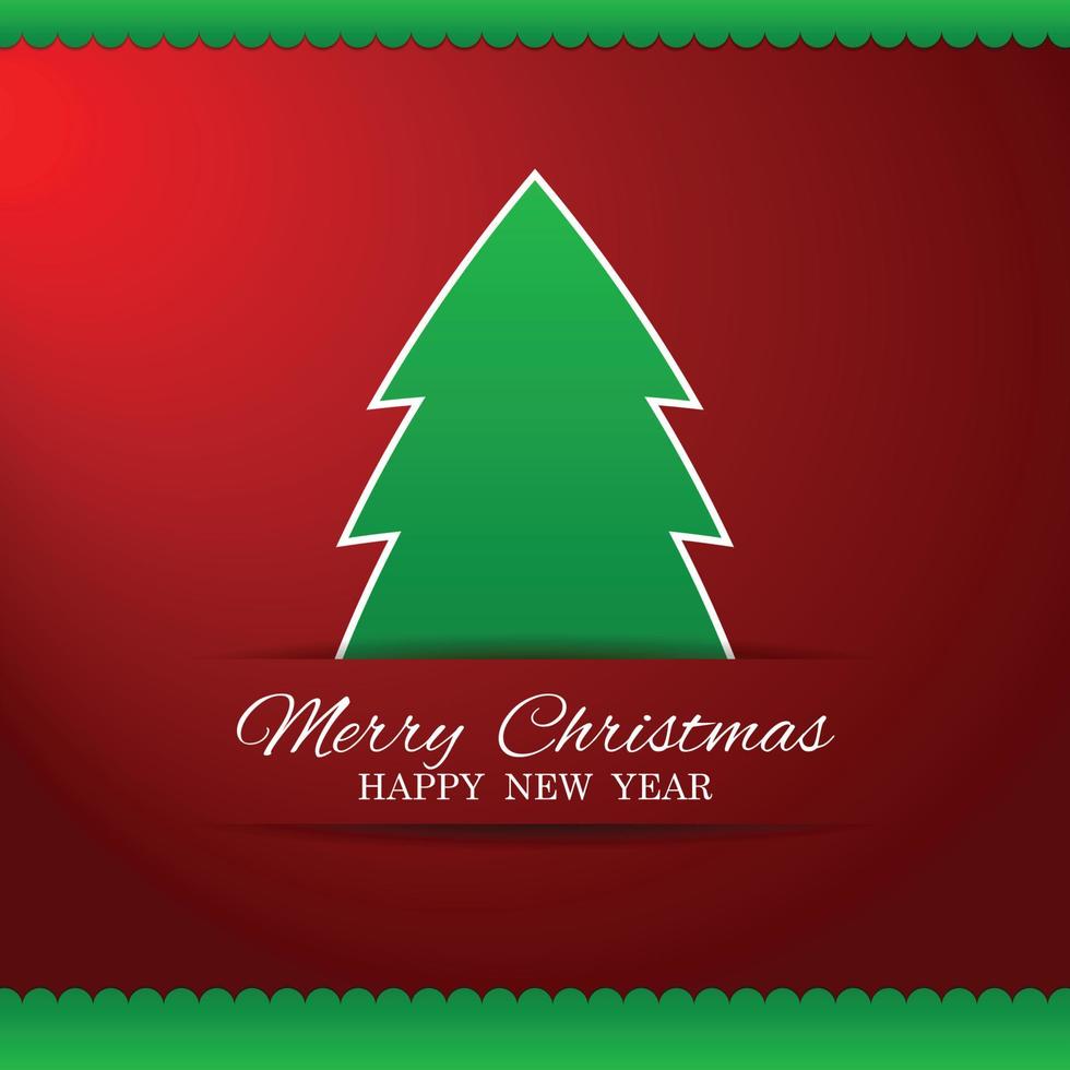 Merry Christmas paper tree design greeting card. vector