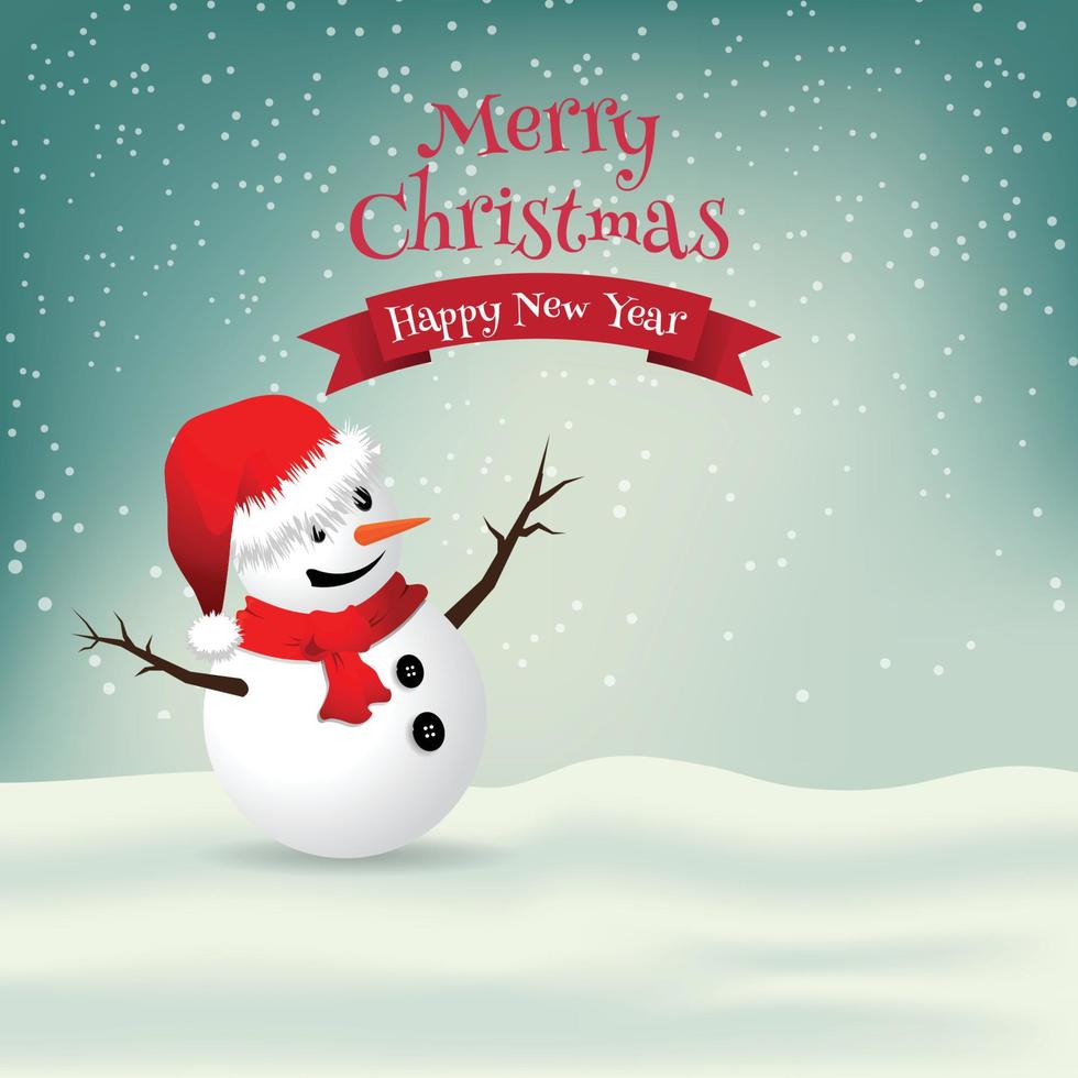 Christmas Greeting Card with snowman.-Vector illustration. vector