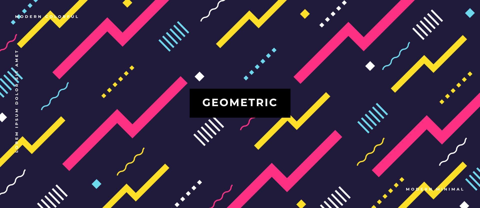 Colorful moving line, shape, dot with different geometric shapes illustration background. vector